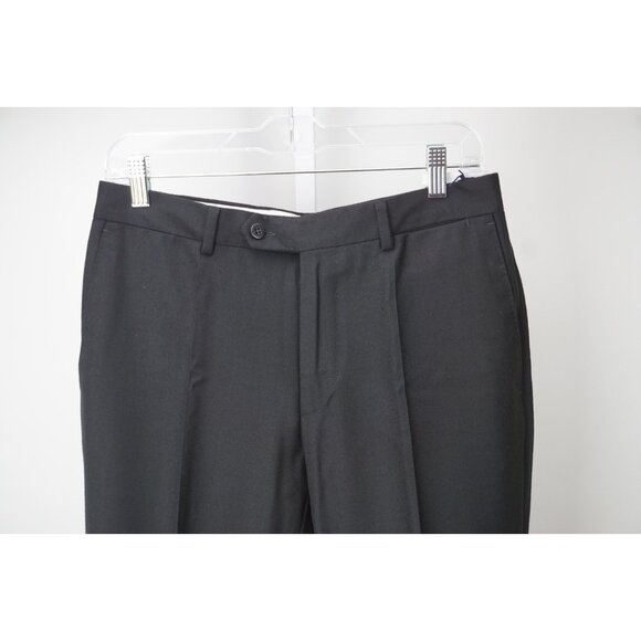 Burberry London Solid Black 100s Wool Dress Pants Sz 46 NEW